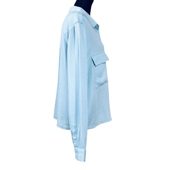 Rails Daphne Blue White Railroad Stripe 100% Tencel Long Sleeve Blouse Size L - Picture 3 of 10